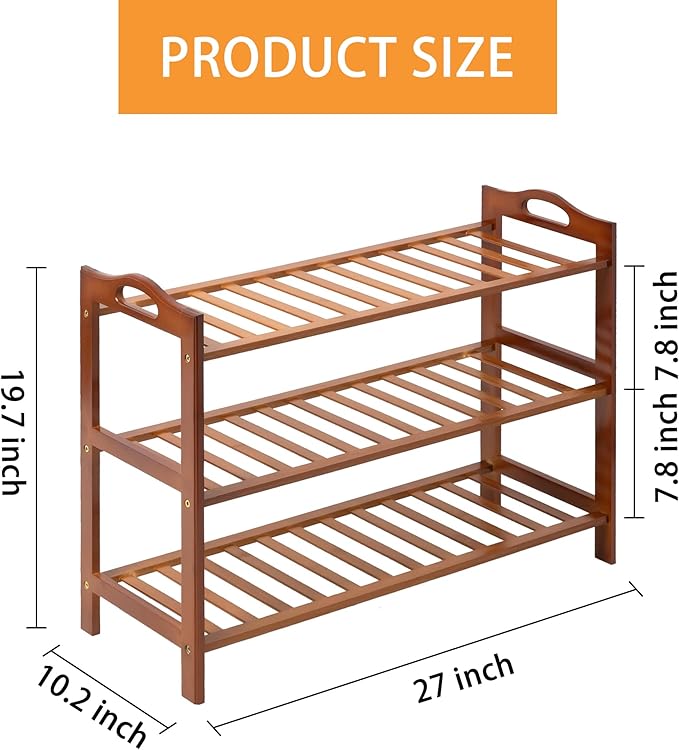 3 Tier Bamboo Shoe Rack, Shoe Shelf Shoes Rack Shoe Organizer for Closet, Entryway, Bedroom, Living Room, Front Door, Studio, Bathroom-NeatNest