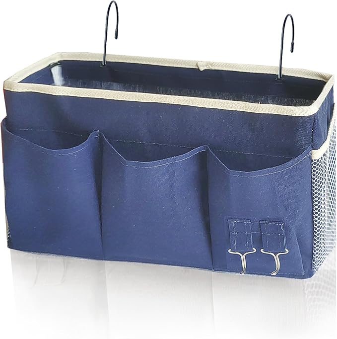 Bedside Caddy, Bedside Hanging Storage Organizer forBunk and Hospital Beds,College Dorm Bed,Can be Placed Glasses Books Mobile Phones(Navy Blue 1)-NeatNest