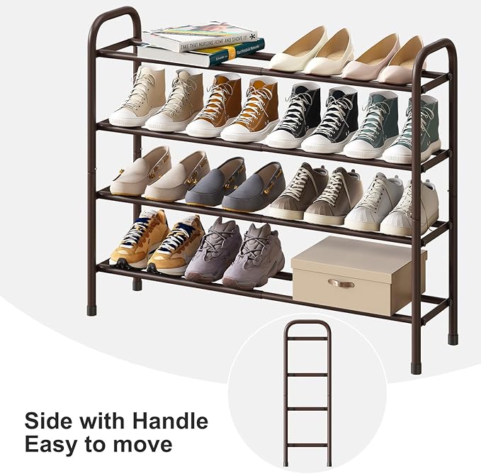 Metal Shoe Rack, Expandable Metal Shoe Rack for Closet, Entryway & Hallway (Brown, 4-Tier_Long)-NeatNest