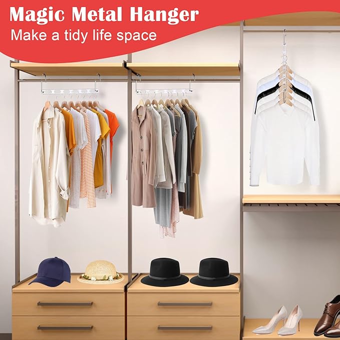 12 Pack Space Saving Hangers for Clothes, Collapsible Metal Hangers Organizer, Clothes Space Savers, Closet Organizers and Storage, Dorm Room Essentials-NeatNest
