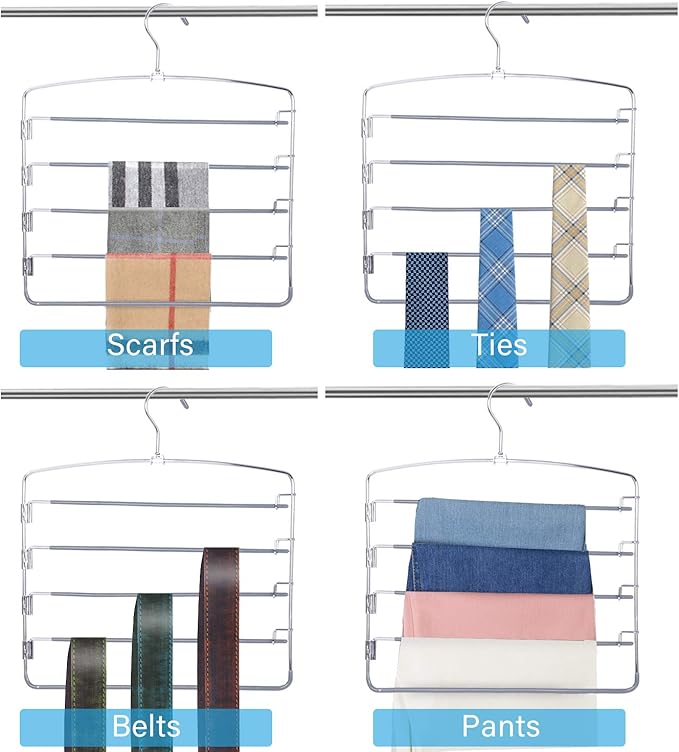 FeeraHozer Pants Hangers Space Saving 3 Pack No Slip 5 Layers Multi Functional Pants Rack Stainless Steel Swing Arm Space Saver Hanger for Trousers Jeans Towels Scarf (Grey)-NeatNest