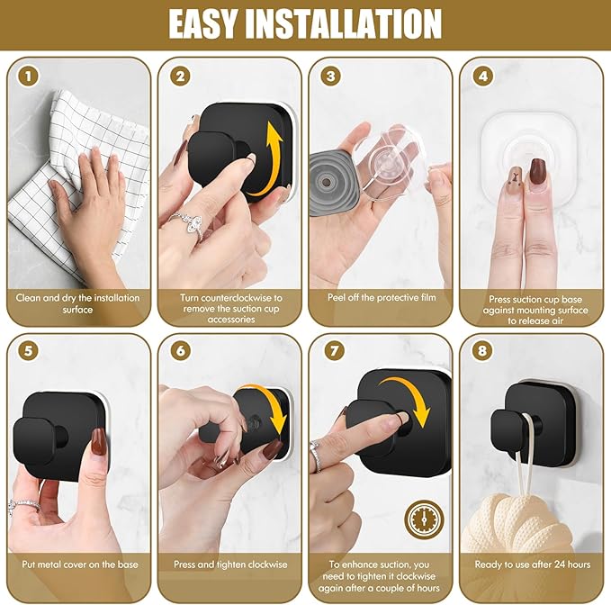 BKV Suction Cup Hooks for Shower,Heavy Duty Shower Hooks for Bathroom Wall,Glass Windows,Smooth Doors to Hang Towels,Robes,Coat,Reusable Suction Cup Wreath Hanger for Christmas Wreaths-Black(4 Pack)-NeatNest