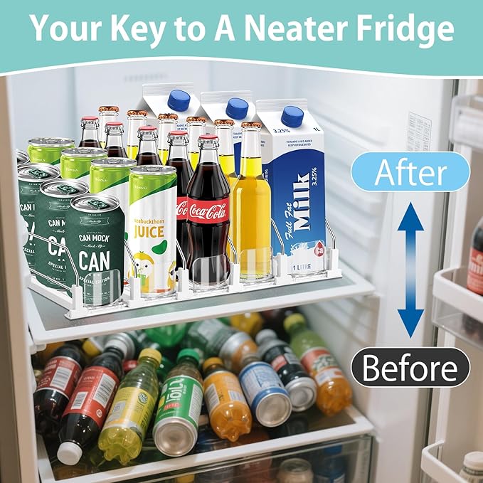 Drink Organizer for Fridge, 5 Row Automatic Pusher Glide, Adjustable Width Soda Can Dispenser for Refrigerator-Holds up to 25 Cans