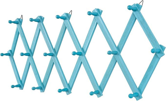Beachy Coastal Wall Rack with 16 Hanging Hooks, Beach Decorations for Home, Nautical Style Wall Mounted Wood Coat Rack(Rustic Blue)-NeatNest