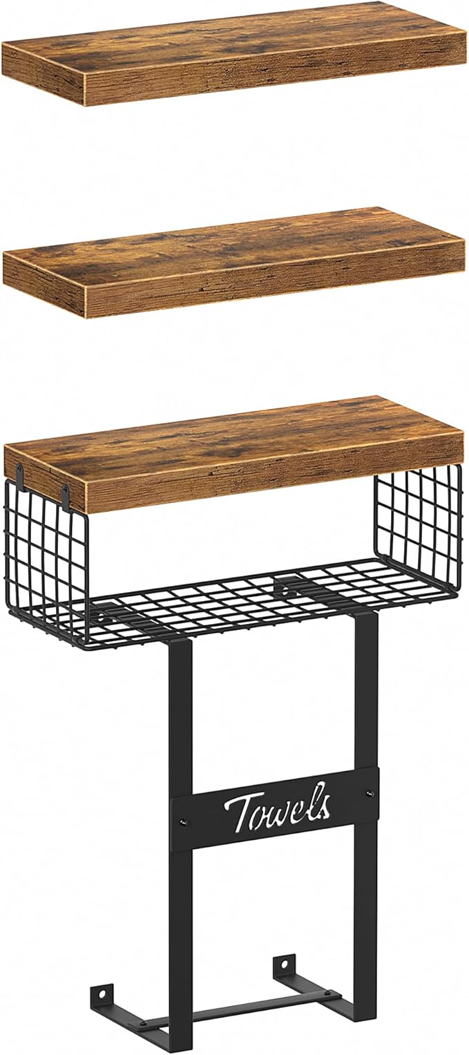 Bathroom Shelves Over Toilet - Floating Shelf for Wall Above Toilet Towels Holder Small Farmhouse Decor Shelves (15.7 inch, Set of 3, Rustic Brown)-NeatNest