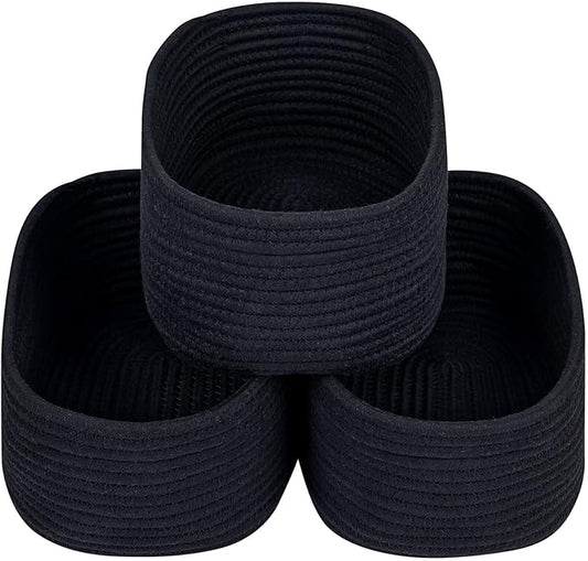 CubesLand Black Baskets Bins for Organizing,Small Woven Storage Baskets for Shelves,Cute Closet Cube Bins Set 3,Baby Nursery Toys Cube Bin,Home Decor Organization Storage-NeatNest