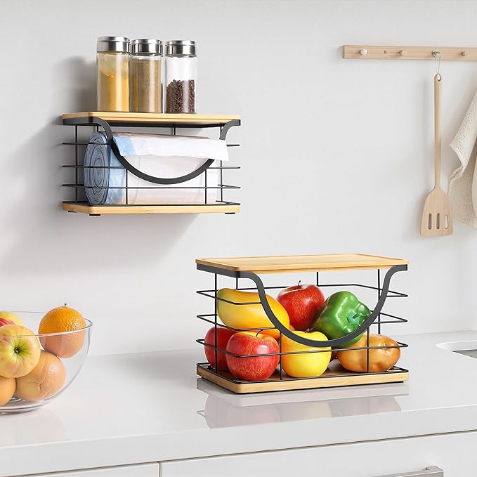 Extra Large Trash Bag Holder Stackable Kitchen Storage, 2 Pack Wall Mounted Pantry Organizers and Storage with Bamboo Top, Garbage Bag Dispenser Under Sink for Laundry Room and Kitchen-NeatNest