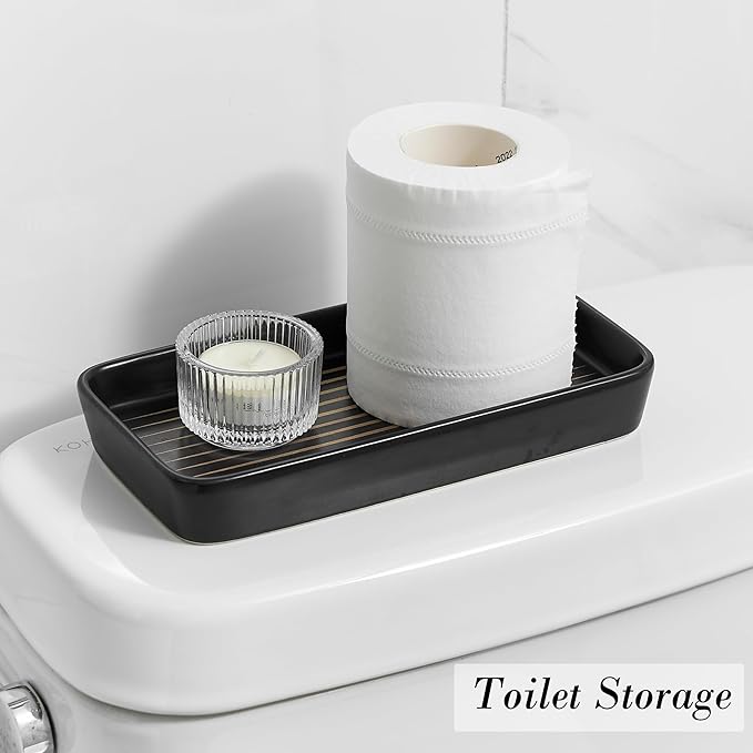 Bathroom Vanity Tray for Countertop,2PC Rectangle Striped Tray,Decorative Bathroom Organizer for Scrubber, Lotion Bottles, Perfume, Jewelry, Candle, Key Trinket Ring(Small,Black)-NeatNest