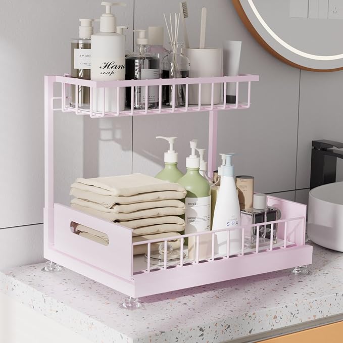 Under Sink Organizer Storage 2-Tier Premium Metal Pull-Out Racks, Height Adjustable, Easy Installation | Kitchen & Bathroom Organizers Pack of 1-NeatNest