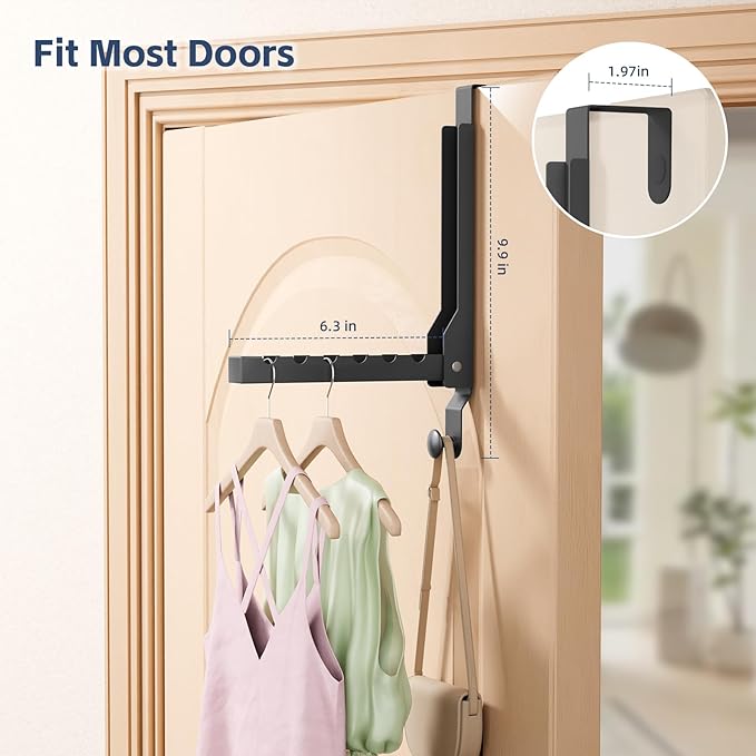 2 Pack Over The Door Hooks,Over The Door Drying Rack for Laundry, Foldable Over The Door Hanger Rust-Resistant Door Hanger Hook, Clothes Drying Rack for Dorm,Black