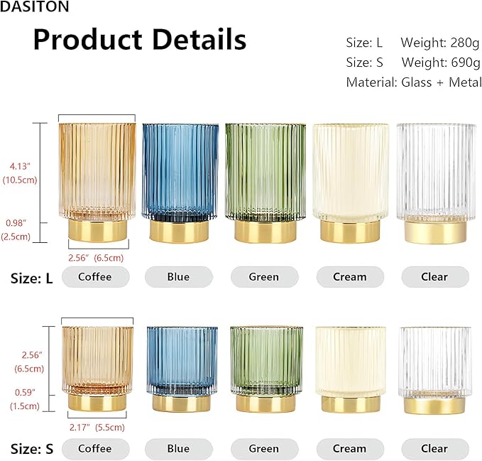 DASITON Makeup Brush holder Organizer,Crystal Cosmetic Makeup Brush Glass Brushes Storage Holder, Vintage Make Up Brush Cup Pen Pencil Holder striped vase(Coffee S+L)-NeatNest