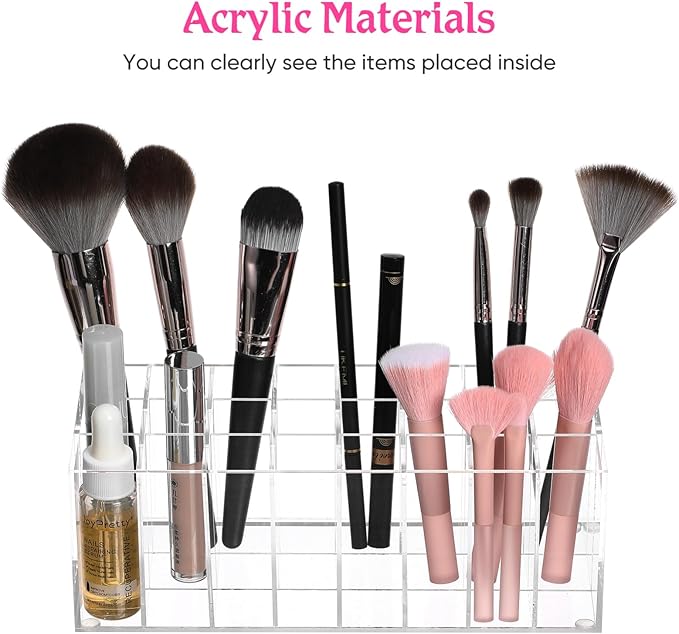 DOITOOL 24-Grids Acrylic Lipstick Holder, Transparent Lipstick Organizer,Makeup Storage for Brushes, Bottles, and More, Desktop Cosmetic Display Rack, 8.26 x 3.54 x 3.03 Inch-NeatNest
