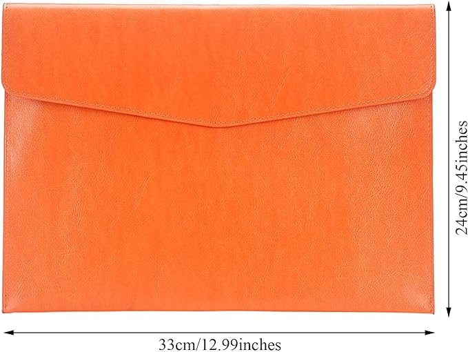 Enyuwlcm PU Leather A4 File Folder Document Holder Envelope Folder Case with Snap Closure for Receipt Contract Orange