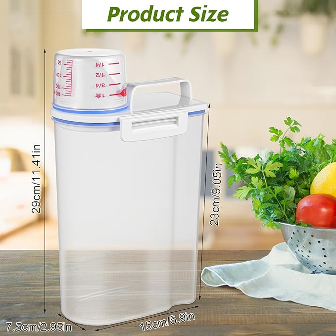 3 Pcs Rice Storage Containers (4 Lbs / 2 Kg Each) – Airtight BPA-Free ABS Plastic Dispenser with Measuring Cup & Pour Spout for Rice, Cereal, Pet Food, and More (Blue + Clear)