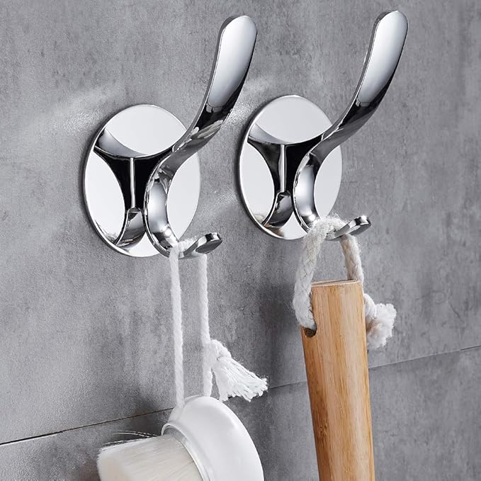 GERUIKE Adhesive Towel Hooks Stainless Steel Self Adhesive Robe Coat Hook for Bathroom Kitchen Wall Mounted Door Clothes Hook No Screws Damage Free