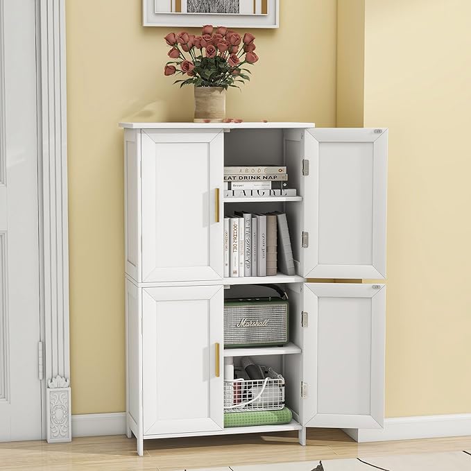 Bathroom Storage Floor Cabinet Freestanding Organizer with Adjustable Shelves for Bathroom Bedroom Laundry Room,4 Doors-NeatNest