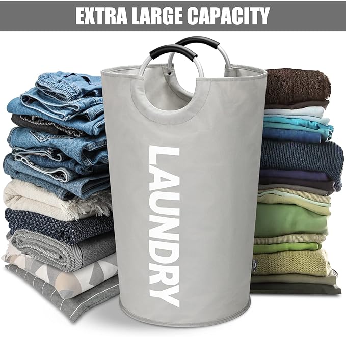 DOKEHOM 125L X-Large Collapsible Washing Laundry Basket Bag (7 Colors) for Bedroom, Fabric (Grey, XL)-NeatNest