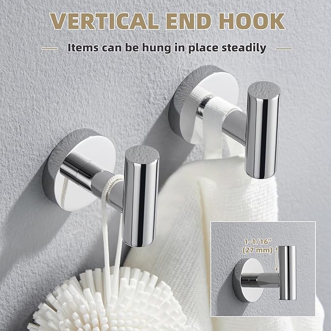 APLusee Polished Chrome Round Coat Hook 2 Pack, 304 Stainless Steel Bathroom Towel Hook, Wall Mounted