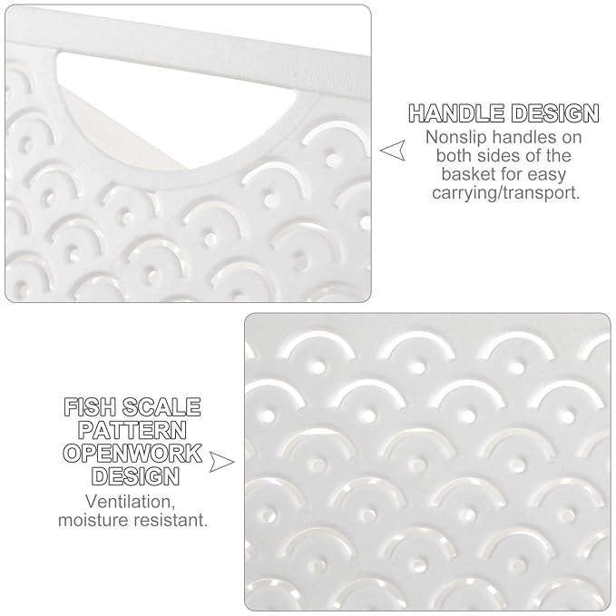 5 Pack Plastic Storage Baskets, Portable White Fish Scale Pattern Hollow Desktop Storage Bin Box with Handle for Kitchen, Bathroom, Kids Room or Nursery Storage – 9.4 x 7.1 x 4.1 inches