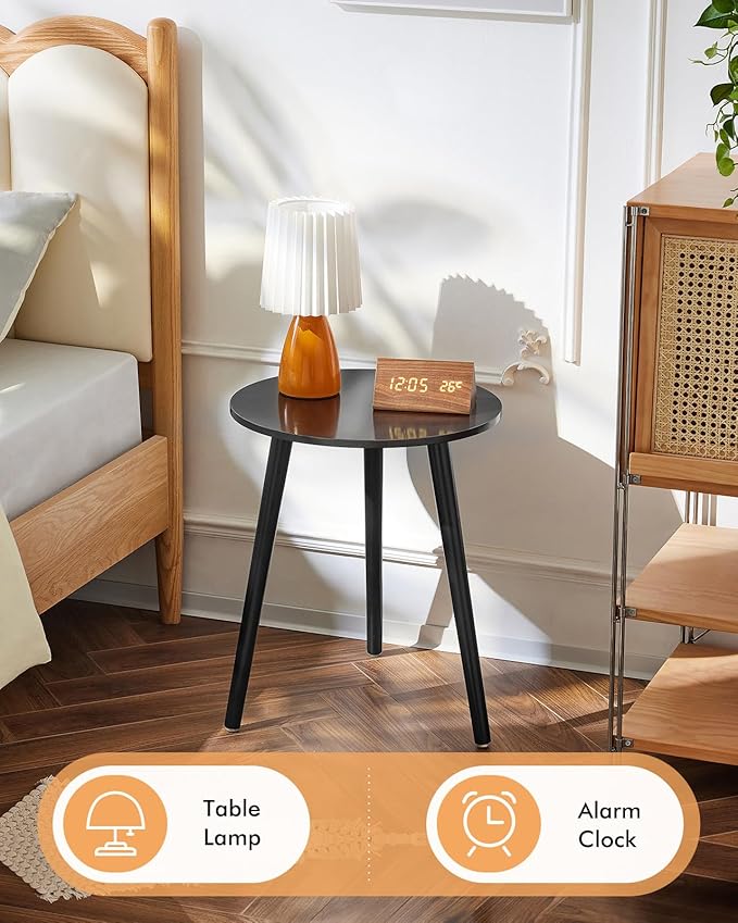 Apicizon Black Round Side Table, Black End Table Bedside Table Nursery with Wood Legs, Nightstand for Living Room, Bedroom, 16.5 x 20.5 Inches-NeatNest