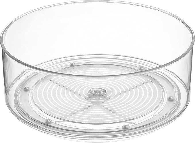 Home Intuition Round Plastic Clear Lazy Susan Turntable Food Storage Container for Kitchen (9" Round, 2 Pack)
