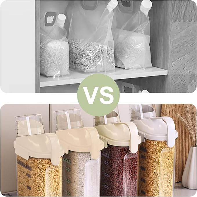 2-Pack Airtight Cereal & Dry Food Storage Containers, BPA-Free Plastic Rice Containers with Lids & Measuring Cup, Kitchen & Pantry Organization for Dry Pet Food, Flour, Grain, Nuts, Snacks, White-NeatNest