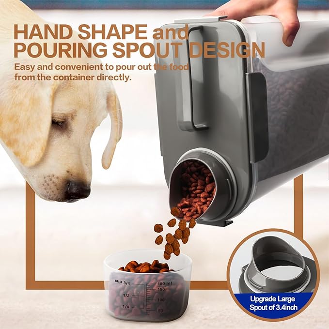 Dog Food Storage Container, 5-7 Lbs Airtight Pet Food Container, Cat Food Container Dispenser with Portable Handle, Pouring Spout and 4 Seal Buckles for Dogs Cats 2 Pack Grey-NeatNest