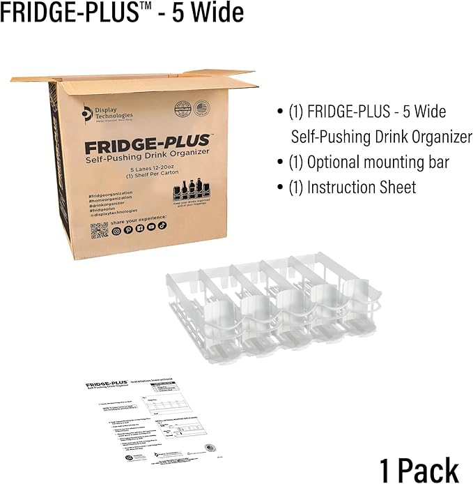 Display Technologies, Fridge-Plus Drink Organizer for Refrigerator Storage - Soda Can Dispenser and Soda Can Organizer Rack for Bar Fridge (Pack of 1)