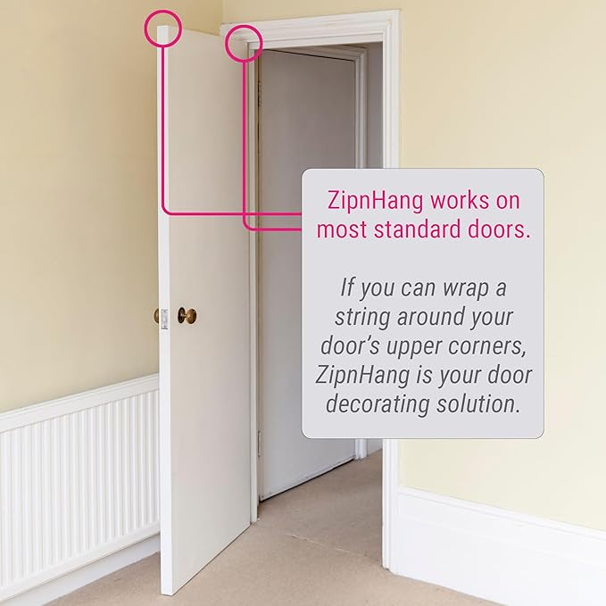 Over the Door Hooks for Damage Free Hanging - ZIPNHANG: Adjustable Door Hanger. Wreath Hanger for Front Door. Hooks for Hangings on Glass Doors, Screen Doors, Closet - 3 PACK