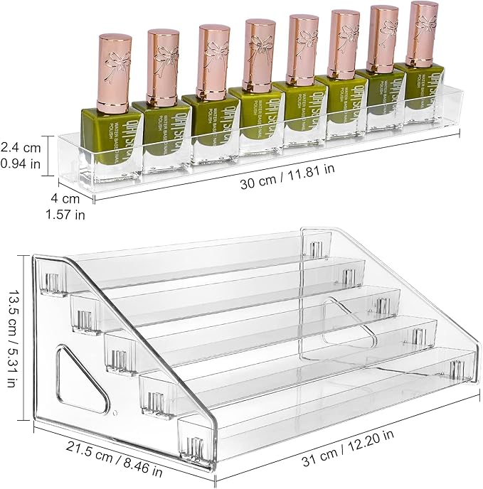 Nail Polish Organizer 60 Bottles of 5 Layers Sunglass Organizer Acrylic Display Rack Eyeglasses Storage Essential Oils Holder Makeup Organizer No Tool Needed Assembly, Clear-NeatNest