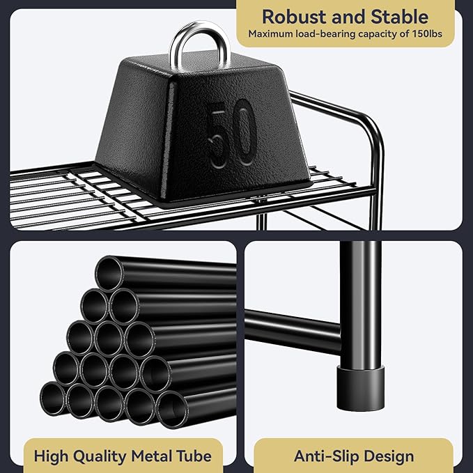 3-Tier 27” Wide Shoe Rack for Closet, Metal Stackable Shoe Shelf Organizer, Black-NeatNest