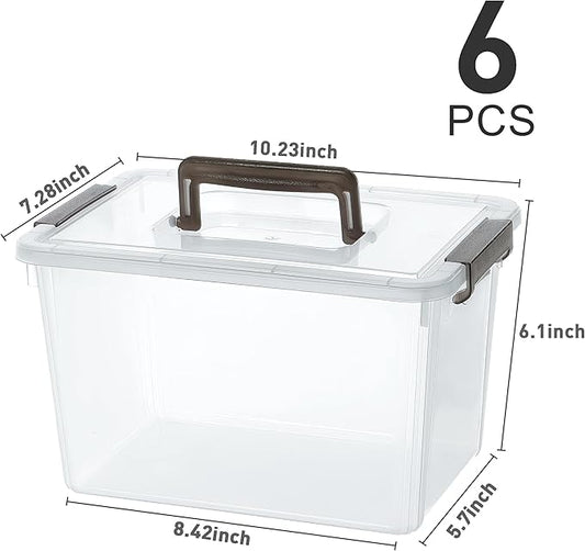 Citylife 6 Packs 6 QT Plastic Storage Bins with Latching Lids Clear Storage Box with handle Stackable Storage Containers for Organizing Snacks, Crafts, Toys, Tools-NeatNest