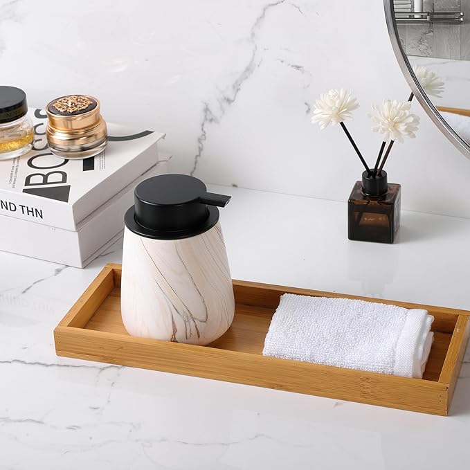 12Oz Ceramic Liquid Soap Dispenser - Modern Lotion Hand Soap Dispenser with Easy-to-Press Black Pump, Reusable and Refillable Dish Soap Dispensers for Bathroom & Kitchen, Marble Brown-NeatNest