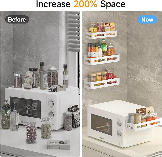 2 Pack Magnetic Spice Rack for Refrigerator, Spice Rack Organizer, Moveable Magnetic Shelf Fridge Organizer with 4 Hooks for Kitchen and Oven Organization, White