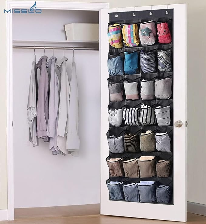 MISSLO 28 Large Pockets Hanging Shoe Organizer Over The Door Shoe Rack for Closet Door Storage Mesh Shoe Holder Hanger for Men, Black-NeatNest