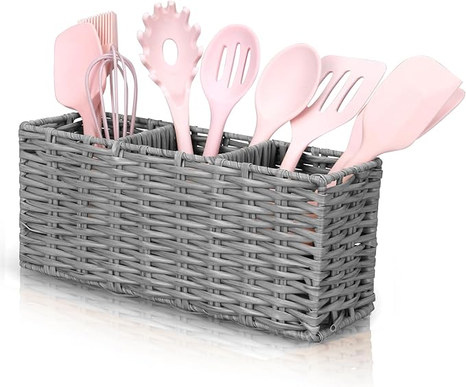 Ayiaren Grey Plastic Cutlery Silverware Holder Small Utensil Organizer Holders for Kitchen Counter Party Flatware Caddy Table Silverware Organizer Basket Spoon Knife Fork Holder Picnic Utensil Caddy-NeatNest