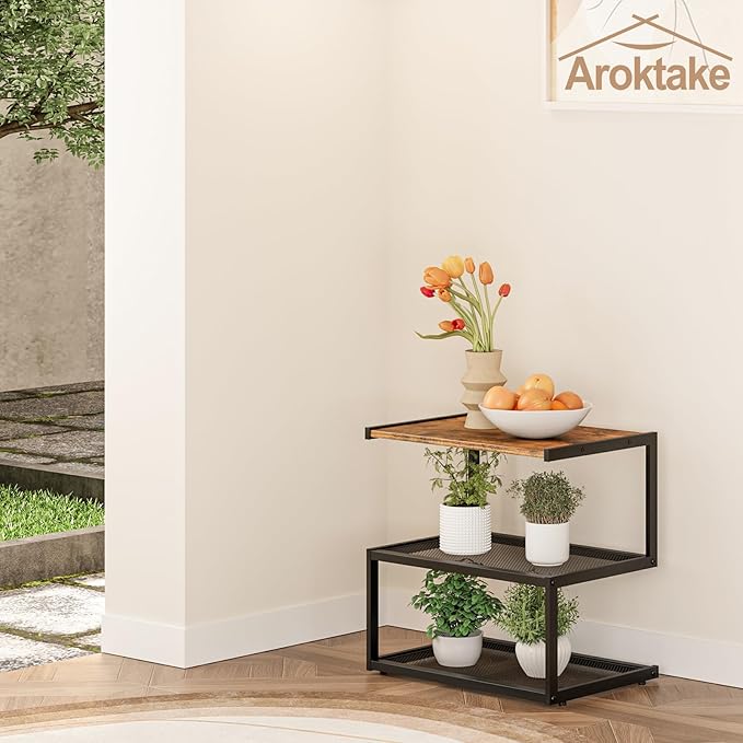 Shoe Rack, Unique 5-Shaped Free Standing Shoe Shelf, 3-Tier Wooden Shoe Organizer with Wooden Top and Steel Frame for Front Door Entrance, Entryway, Hallway, 16.54" D x 10.24" W x 16.14" H-NeatNest