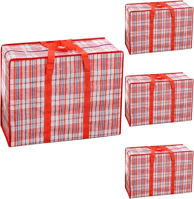 Heavy Duty Jumbo Moving Bags, 168L Oversize Organizer Storage Bags With Durable Zippers for Clothes Comforter Pillow, Water-proof Totes for Carrying Camping Bedding (Set of 4) Red