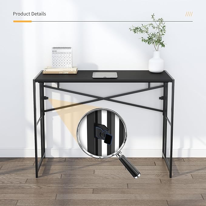 Folding Desk 40 inch Writing Gaming Computer Camping Table, No Assembly Required Home Office Desk, White-NeatNest