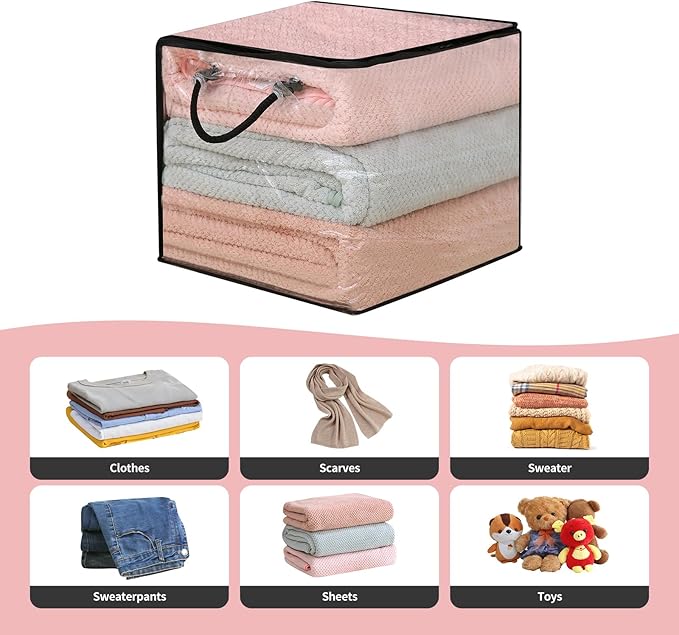 10 PCS Clear Zippered Storage Bags with Handles,Sweater Storage with Two-Way Zipper,Foldable Closet Organizer Bed Sheet Organizer,Cube Plastic Organizer,Bag,Bin for Clothes,Towel-BK-NeatNest