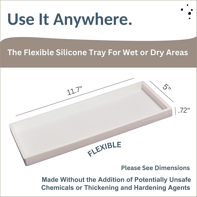 Countertop and Vanity Tray - 11.7" Silicone Bathroom Tray Countertop, Soap Trays for Kitchen Counter, Bathroom Counter Organizer Accessories Sink Caddy, Shower Trays Makeup Mat Oil, White-NeatNest