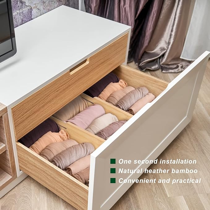 4 Pack Bamboo Drawer Dividers, Adjustable Length from 12 Inch to 17 Inch, Expandable Kitchen Drawer Organizer, Drawer Organization Separators for Clothes, Kitchen, Bedroom, Dresser, Office (Beige)-NeatNest
