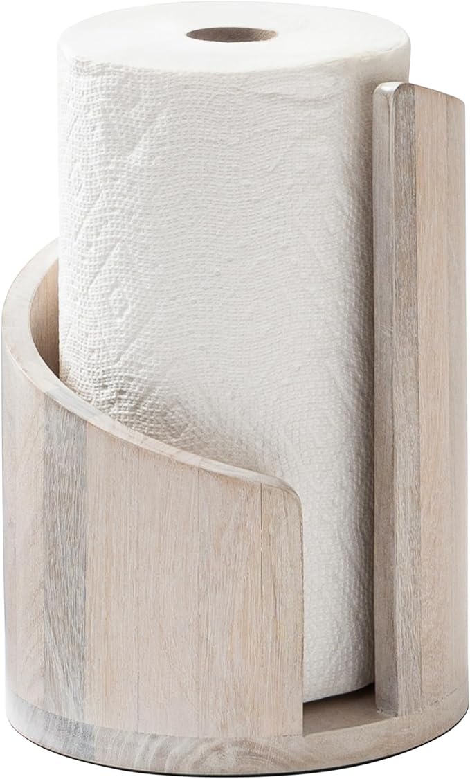 Anji Mountain Paper Towel Holder Countertop with Mango Wood Round Base and Iron Holder,Holder Stand for Kitchen Roll Organize,Wooden Paper Towel Holder for Kitchen Dining Table Home Decor