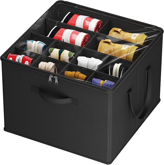 Lifewit Shoe Storage Organizer for Closet, Fits 12-16 Pairs, Large Shoe Box Storage Containers with Clear Cover and Reinforced Handles, Foldable Storage Bins Fit for Boots Heels Sneakers, 1 Pack Black-NeatNest