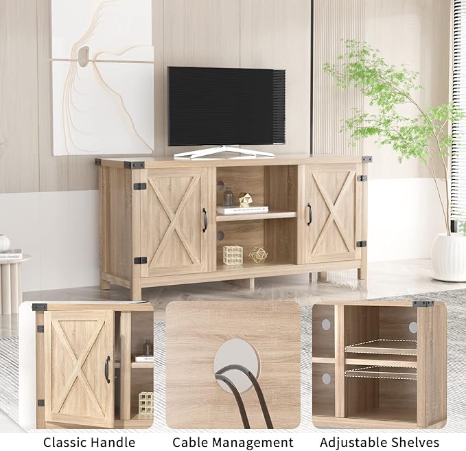 JUMMICO TV Stand, 65 Inch TV Farmhouse Entertainment Center with Double Barn Doors and Storage Cabinets, Console TV Table Media for Living Room, Bedroom (Pale Yellow)-NeatNest