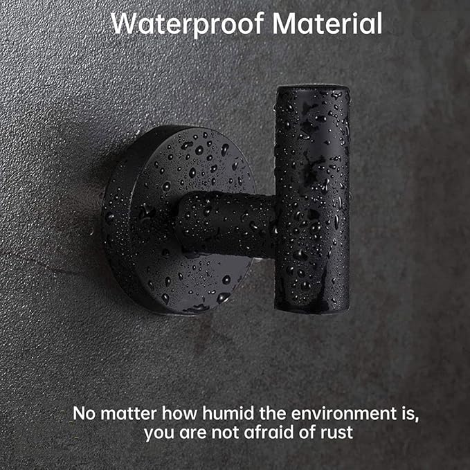 Bathroom Towel Hook, Coat Robe Hook Matte Black, Stainless Steel Wall Hook for Bathroom Bedroom Kitchen Cabinet Closet Hotel, Heavy Duty Drill-Installed Door/Wall Hanger (2PCS Black)
