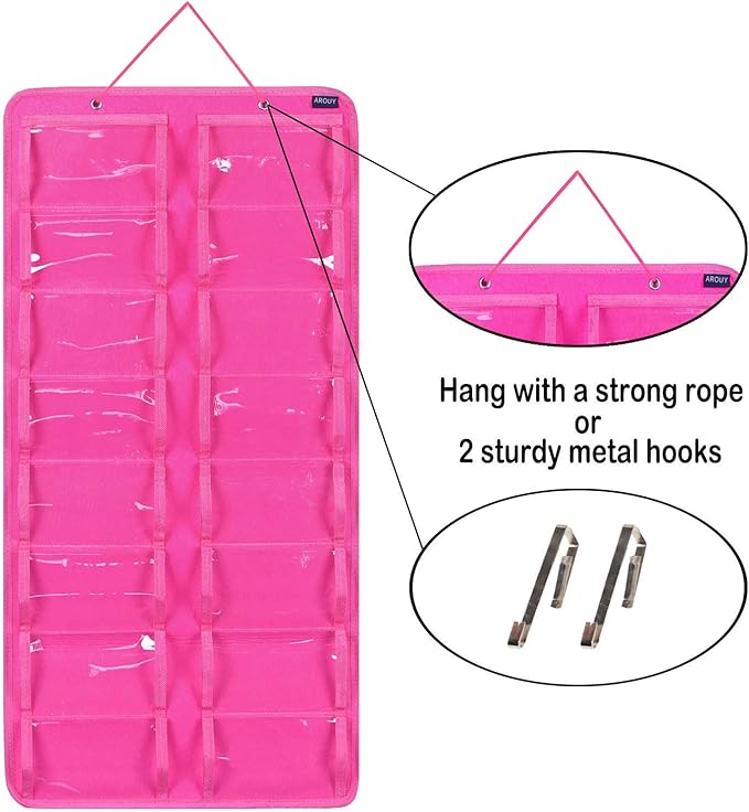 AROUY Sunglasses Organizer Storage, Hanging Dust Proof Wall Pocket Glasses Organizer - 16 Felt Slots Sunglass Organizer Holder with Metal Hook and Sturdy Rope (Dust Proof, Rose)-NeatNest
