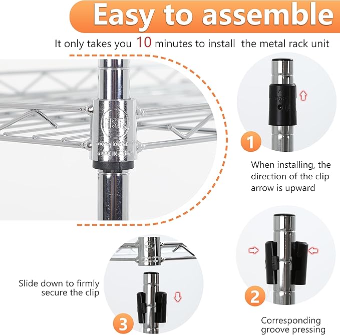 BestOffice 5 Tier Garage Shelving Heavy Duty Metal Shelves 17”D x 12”W x 48”H Easy Assemble Storage Shelves NSF Certified Wire Shelving with Leveling Feet for Garage Home Office, Chrome-NeatNest