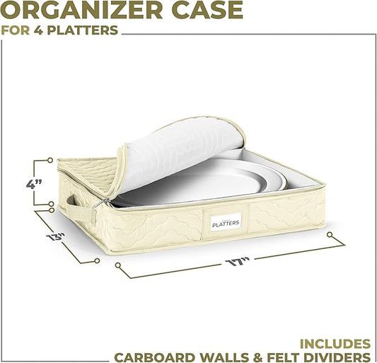 China Platter Storage Containers - Serving Platter Storage Containers - Christmas Platter Storage Rack & Platter Organizer Quilted Exterior, Handles & Felt Dividers Storage Platter for Packing Dishes-NeatNest