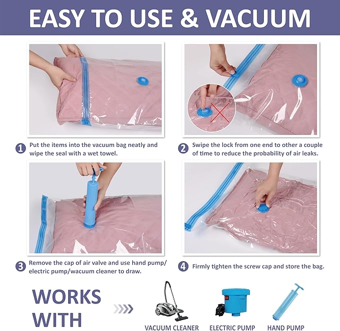18 Pack Vacuum Storage Bags with Hand Pump, 80% Space Saver Vacuum Seal Storage Bags for Clothing, Travel Lugggage, Blankets, Comforters